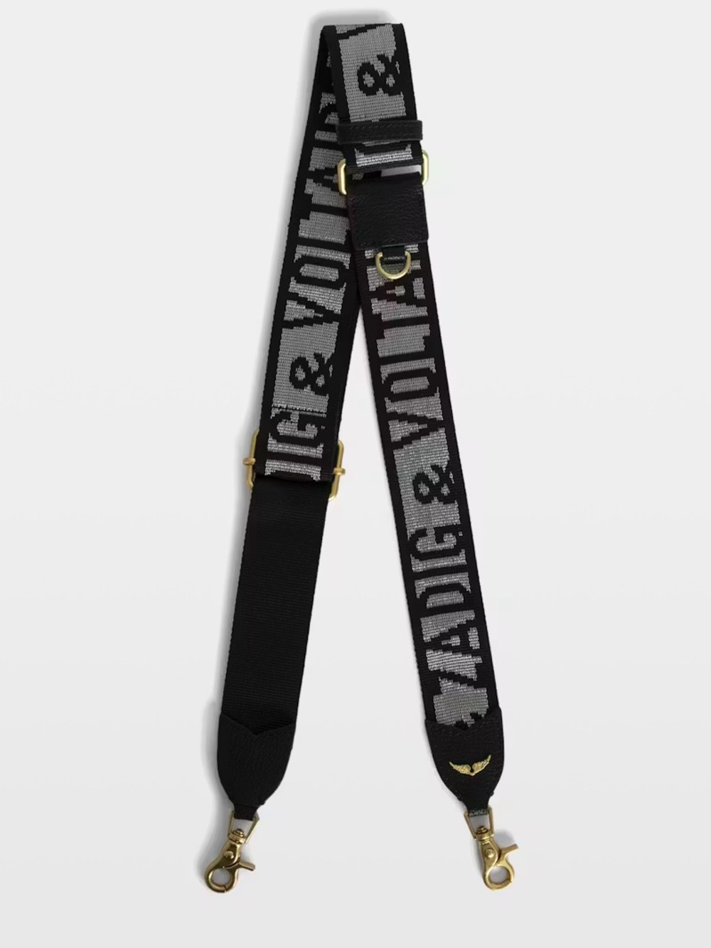 Zadig & Voltaire Black & Silver Bag Strap with Gold Accents